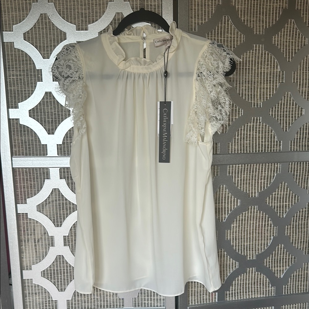 NWT Catherine Malandrino White Ruffled Bib Collar Blouse